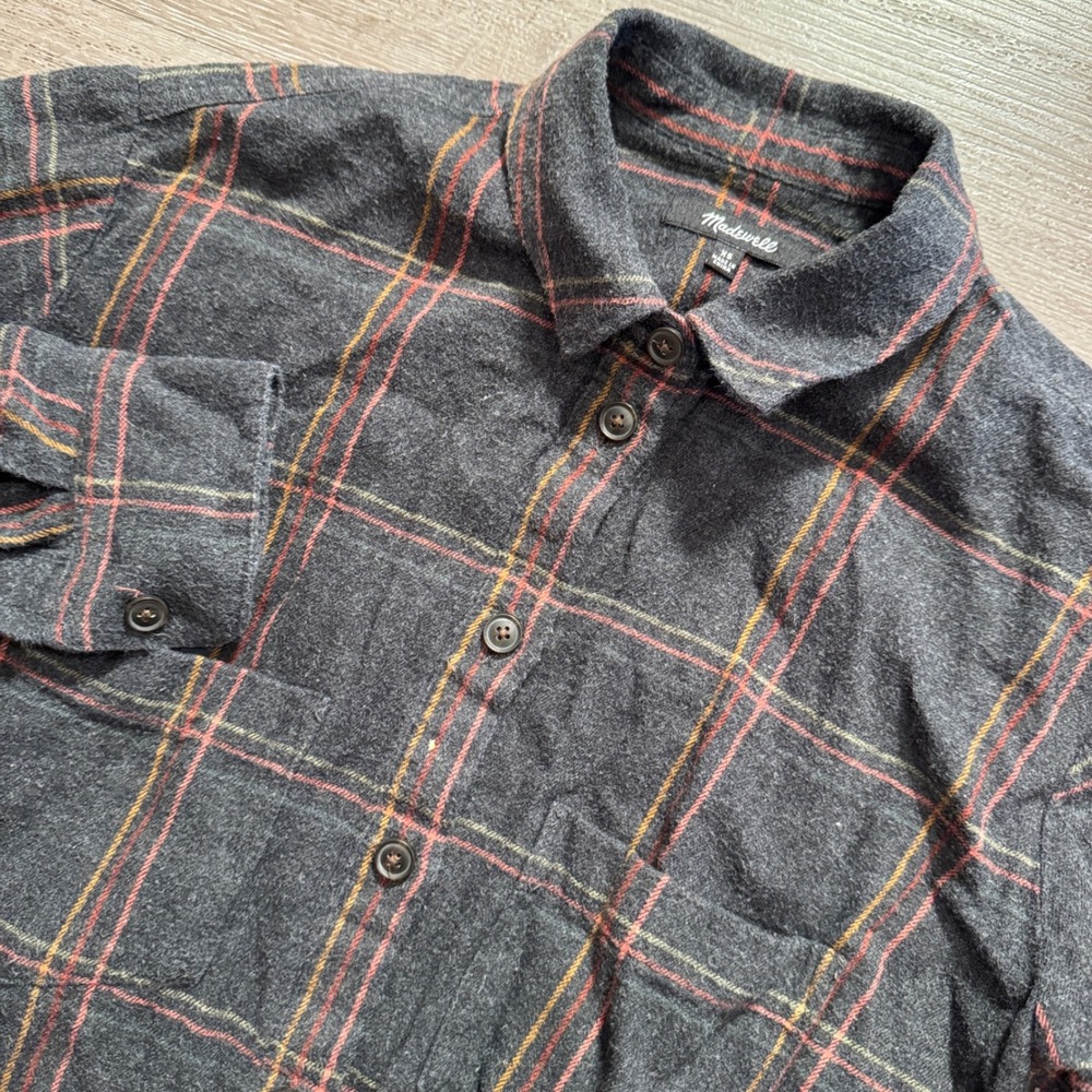 Madewell Flannel Shirt Women XS Gray Plaid Cotton Casual Oversized Boyfriend